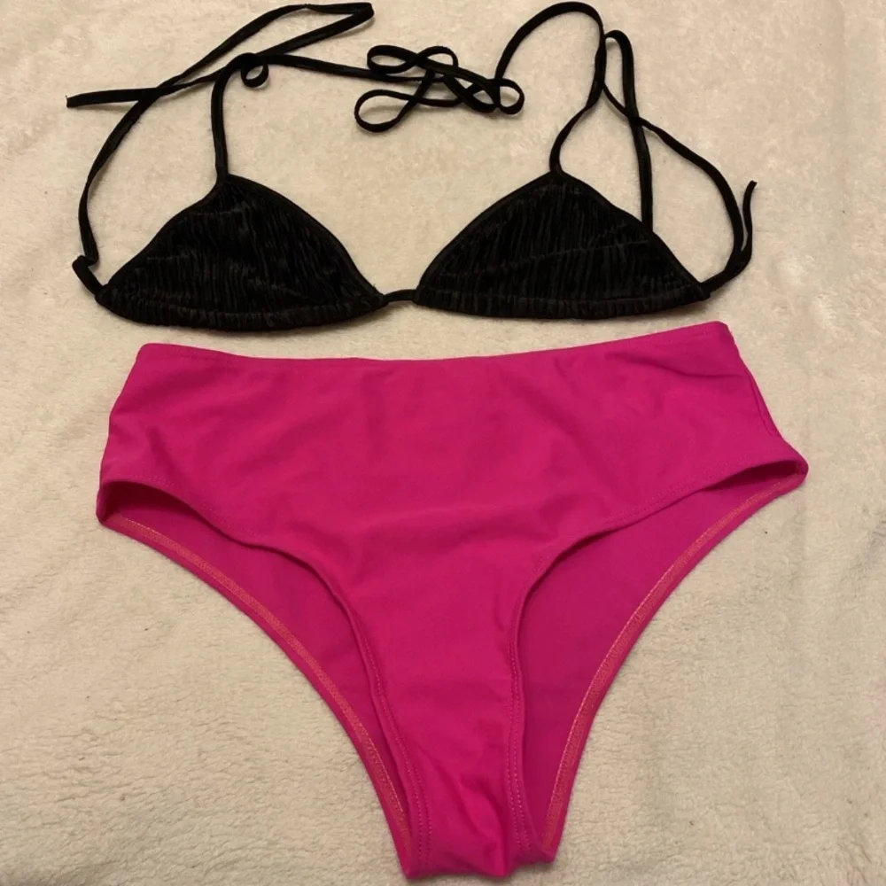 SHEIN Black and Hot Pink Bikini Set